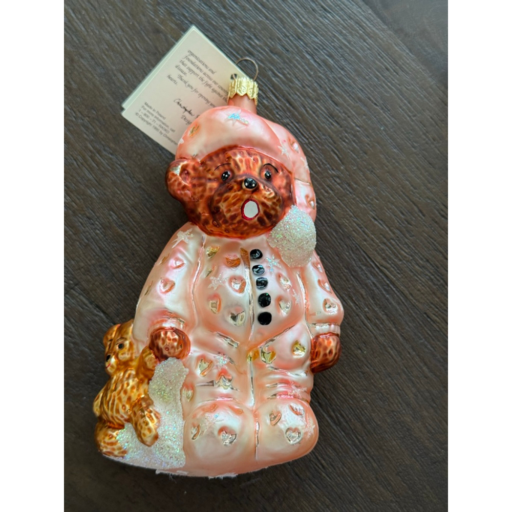 Christopher Radko Bearly Awake Pink Brown Ornament